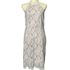 NWT Sans Souci White Lace Sleeveles Halter Neck Sheath Dress Women's Size Large